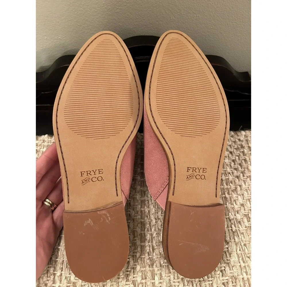 NWOB Frye & Co. Fenn Pink Suede Mules Size 7 M Slip On Almond Toe Western Casual
